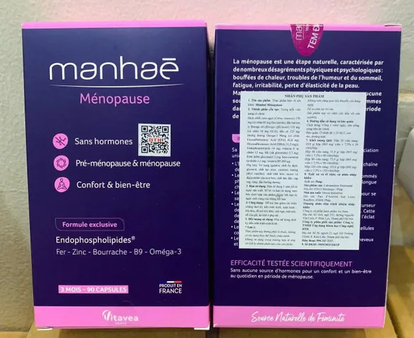 Viên uống Manhaè Ménopause |30/60/90 viên| Cân bằng nội tiết tố tự nhiên cho phụ nữ ở giai đoạn tiền mãn kinh & mãn kinh [S/P Chuẩn Pháp]