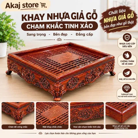 Khay trà tượng Phật cười màu nâu bóng phong cách truyền thống cho bàn trà phòng khách