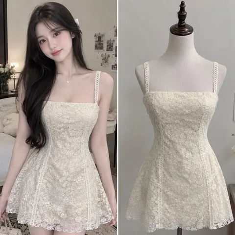 (PASS) Đầm hai dây ren đi tiệc 2 lớp (<44kg)