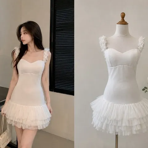 (PASS) Đầm tiểu thư xoè tầng phối hoa (<46kg)