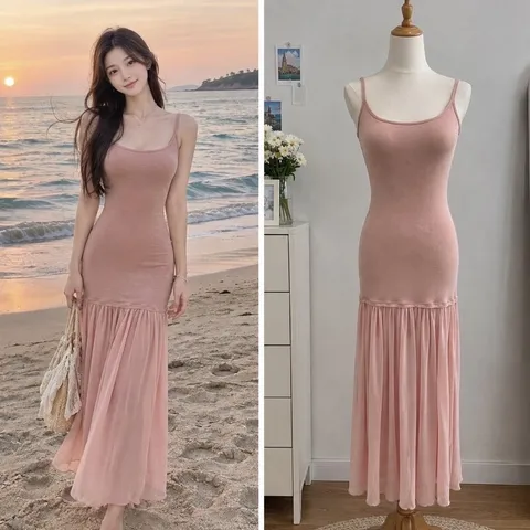 (PASS) Đầm maãi hai dây đuôi cá đi biển (<50kg)