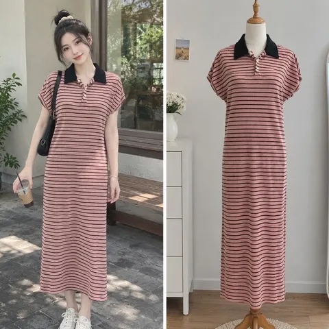 (PASS) Đầm xuông maxi tay hến có cổ (<48kg)
