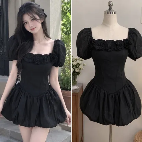 (NEW) Đầm tiểu thư dáng bí đính hoa (<44kg)