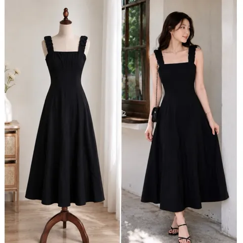 (PASS) Đầm maxi đen dây vai bản to (<48kg)