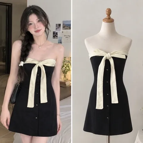 (PASS) Đầm cup phối dây nơ (<45kg)