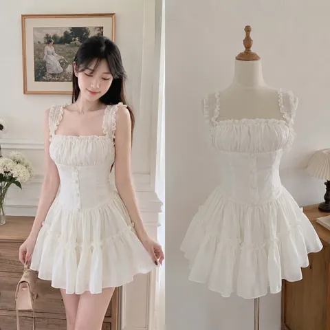 (PASS) Đầm tiểu thư phối chân váy bồng bềnh (<46kg)