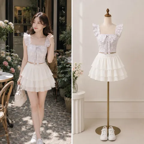 (NEW) Áo kiểu cánh tiên dáng croptop (<45kg)