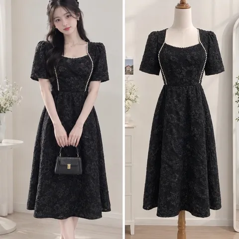 (PASS) Đầm tiểu thư gấm phối ngọc (<48kg)