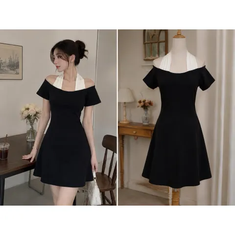 (PASS) Đầm xoè cổ yếm trễ vai (<48kg)