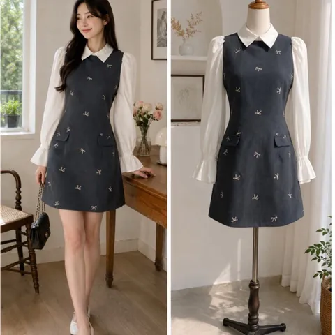 (NEW) Đầm tiểu thư tay xoè cổ somi (<48kg)