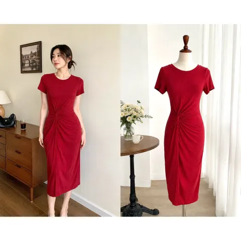(PASS) Đầm body xẻ tà xoắn eo (<45kg)