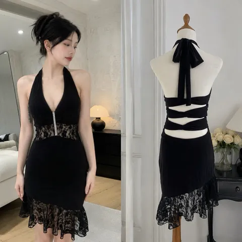 (PASS) Váy yếm hở lưng viền ren đi biển (<45kg)
