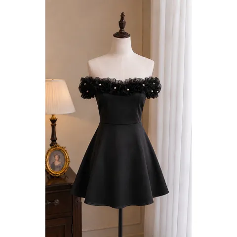 (NEW) Đầm trễ vai tay bồng đính ngọc (<45kg)