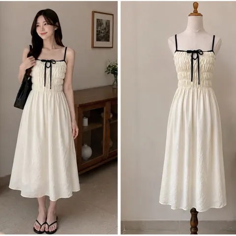 (PASS) Đầm nhún 2 dây dáng xoè dài (<48kg)