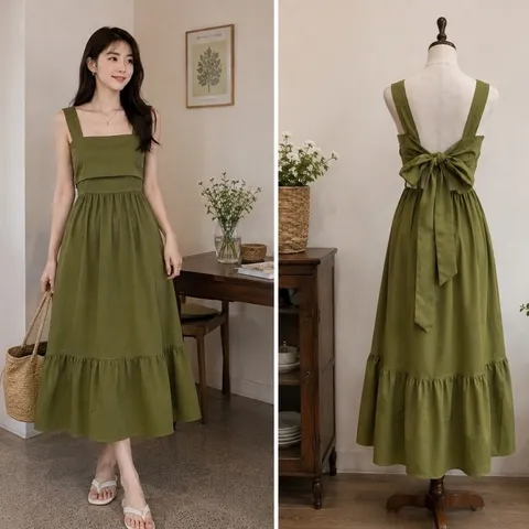 (PASS) Đầm maxi đuôi cá hở lưng đi biển (<48kg)