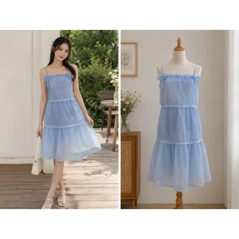 (PASS) Đầm 2 dây voan tơ đi biển (<45kg)