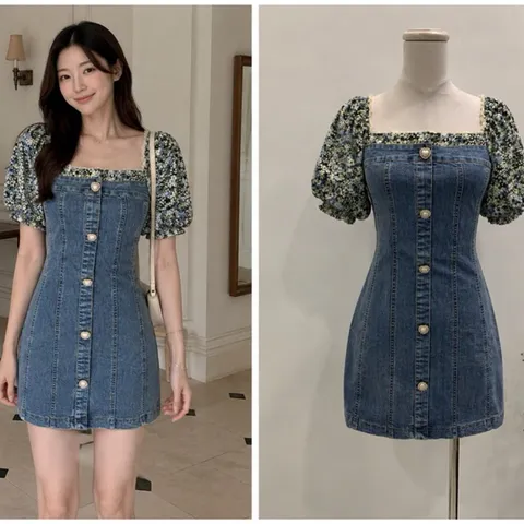(PASS) Đầm jean phối tay bồng (<46kg)
