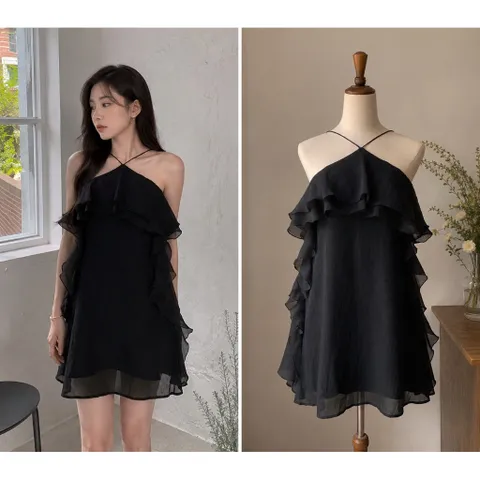 (NEW) Đầm cổ yếm voan tơ đi biển (<50kg)