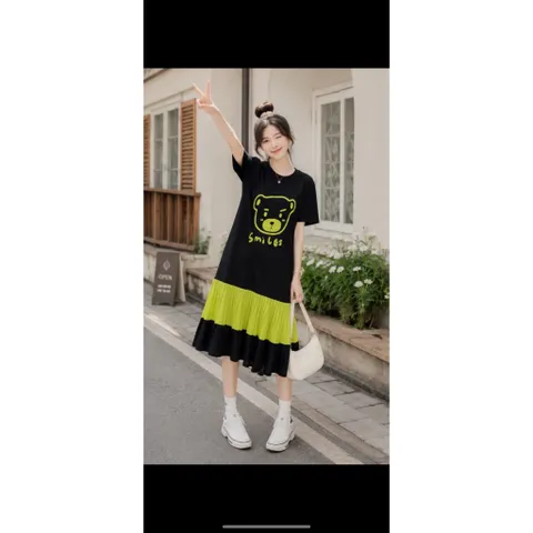 (PASS) Đầm xuông in hoạ tiết phối (<52kg)