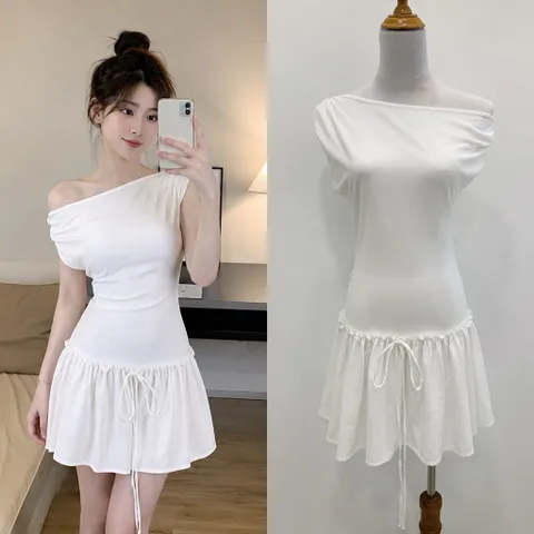 (NEW) Đầm lệch vai phối chân váy xoè (<45kg)