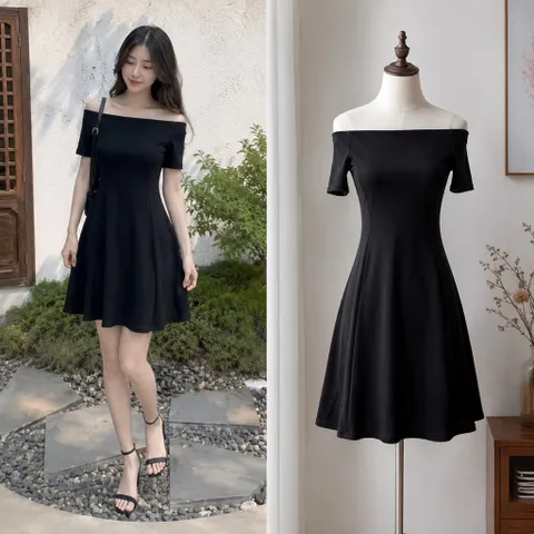 (PASS) Đầm trễ vai dáng xoè basic (<43kg)