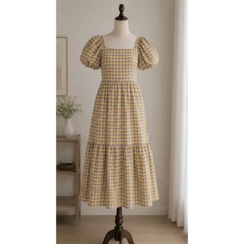 (NEW) Đầm maxi caro vintage (<50kg)