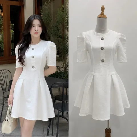 (PASS) Đầm tiệc xoè phối nút đá (<46kg)