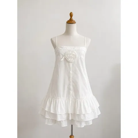 (NEW) Đầm babydoll trắng đính hoa ngực (<48kg)