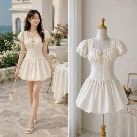 (PASS) Đầm tiểu thư phối chân váy bí phồng (<48kg)