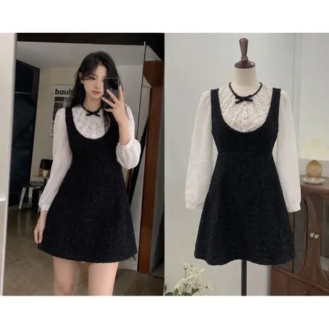 (PASS) Đầm tiểu thư phối voan nơ (<46kg)