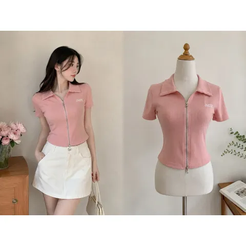 (PASS) Áo thể thao cổ bẻ khoá kéo trước (<48kg)