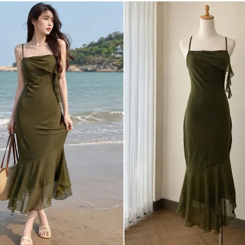 (PASS) Đầm maxi viền bèo đi biển (<50kg)