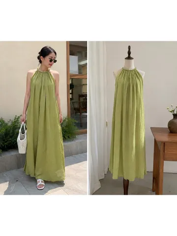 (PASS) Đầm maxi cổ yếm dáng xuông đi biển, đi chơi (<50kg)