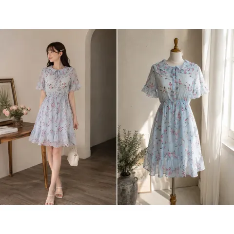 (PASS) Đầm voan tơ xoè hoạ tiết hoa nhí (<45kg)