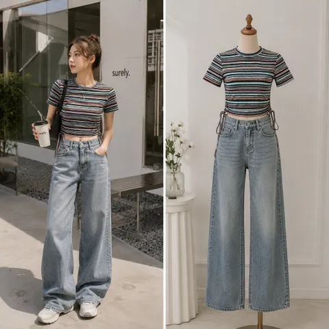 (PASS) Áo croptop cổ tròn eo rút dây (<43kg)