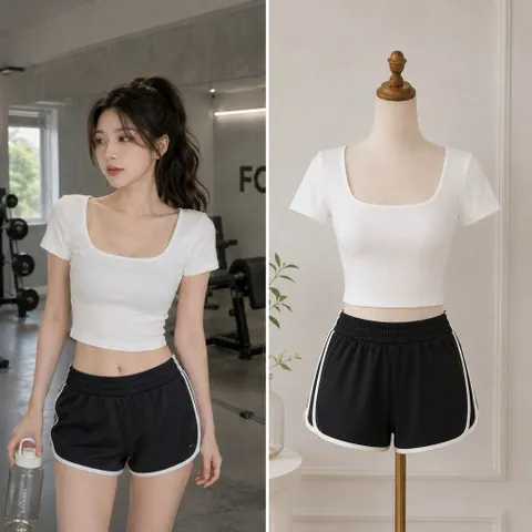 (PASS) Áo croptop cổ vuông thể thao (<45kg)