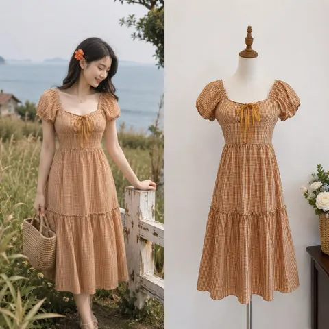 (PASS) Đầm vintage hoạ tiết cổ điển (<45kg)