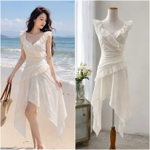 (PASS) Đầm cánh tiên phối vạt chéo đi biển (<43kg)