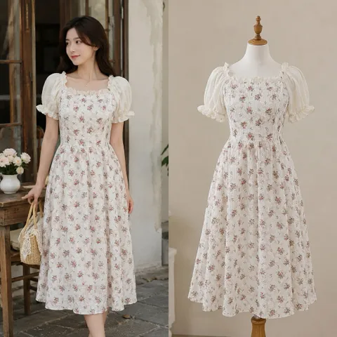 (PASS) Đầm tiểu thư phối ren 2 lớp (<46kg)