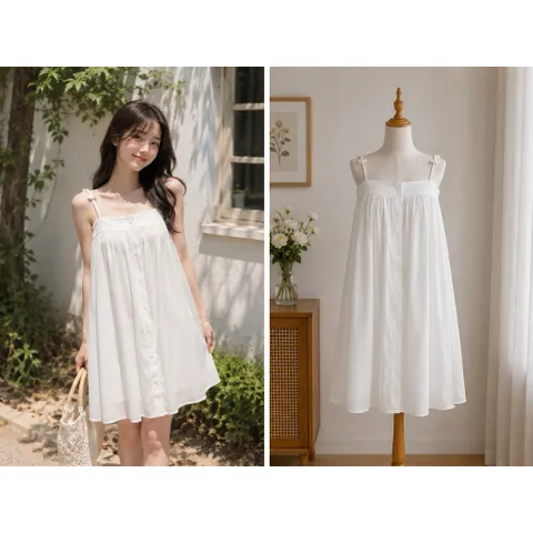 (PASS) Đầm babydoll xuông kèm quần