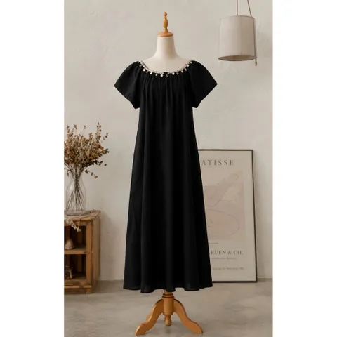 (PASS) Đầm xuông maxi đính viền cổ đi biển, đi chơi
