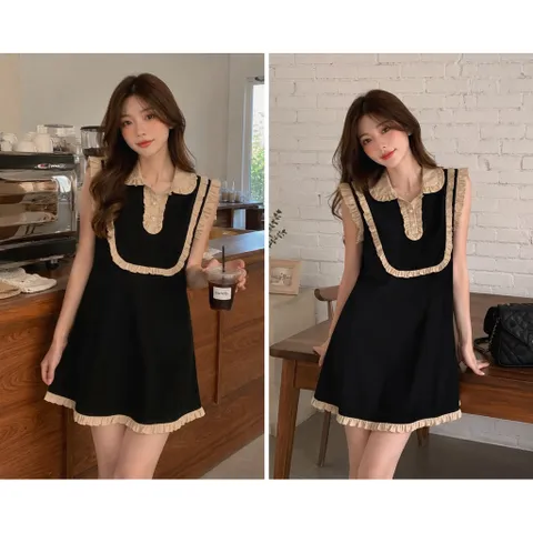 (NEW) Đầm xuông phối viền bèo tiểu thư