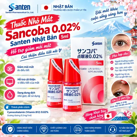 Thuốc Nhỏ Mắt Sancoba 0.02% Nhật Bản 5ml – Hỗ Trợ Cải Thiện Điều Tiết Mắt