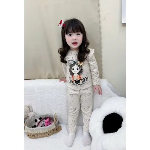 Quần áo thu đông bé gái, set bộ áo len thỏ hoạ tiết cô gái Swonmi cho bé 8-25kg