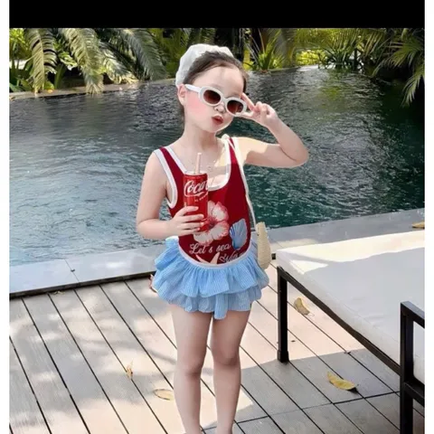 Set bikini bé gái, set 3ct: đồ bơi liền thân, váy quây voan tầng và dây buộc tóc cho bé 10-30kg