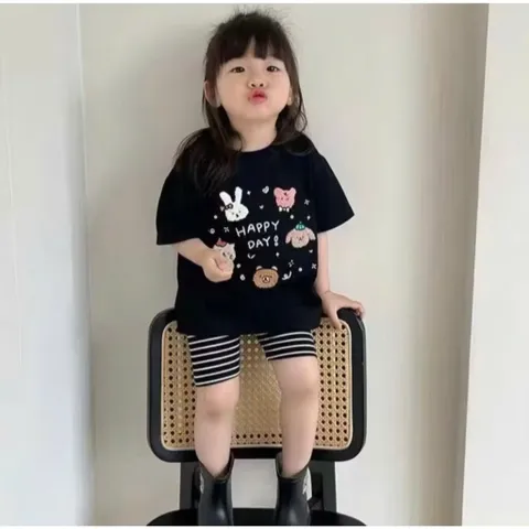 Quần áo bé gái, set áo cotton dáng rộng hoạ tiết SPECIAL kèm quần legging đùi cho bé 9-26kg