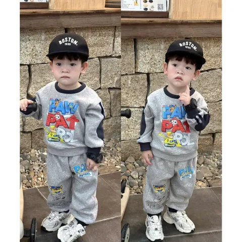 Quần áo thu đông bé trai, set bộ nỉ 2 da hoạ tiết chú chó cứu hộ cho bé từ 7-26kg