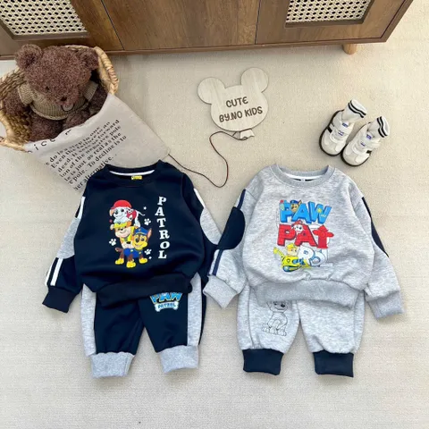 Quần áo thu đông bé trai, set bộ nỉ 2 da hoạ tiết chú chó cứu hộ cho bé từ 7-26kg