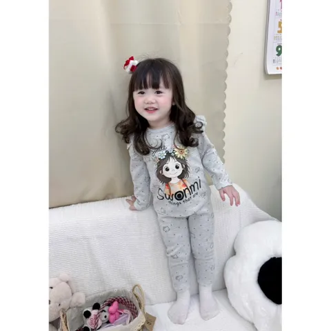 Quần áo thu đông bé gái, set bộ áo len thỏ hoạ tiết cô gái Swonmi cho bé 8-25kg