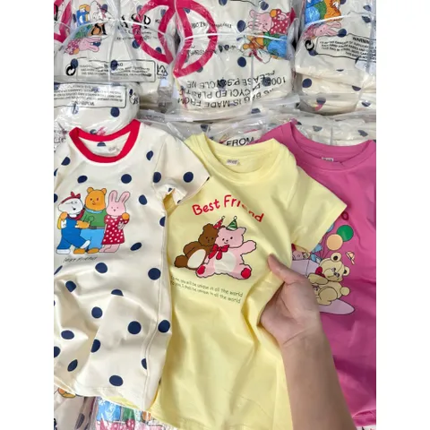 Váy cho bé gái, váy cotton dáng suông hoạ tiết gấu siêu xinh mềm mát cho bé 9-26kg